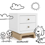 Santorini white with driftwood 2 drawer nightstand with black cartoon drawings
