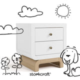 Santorini white with driftwood 2 drawer nightstand with black cartoon drawings