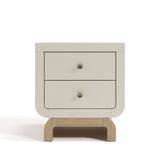 Santorini frosted oat with driftwood 2 drawer nightstand front view