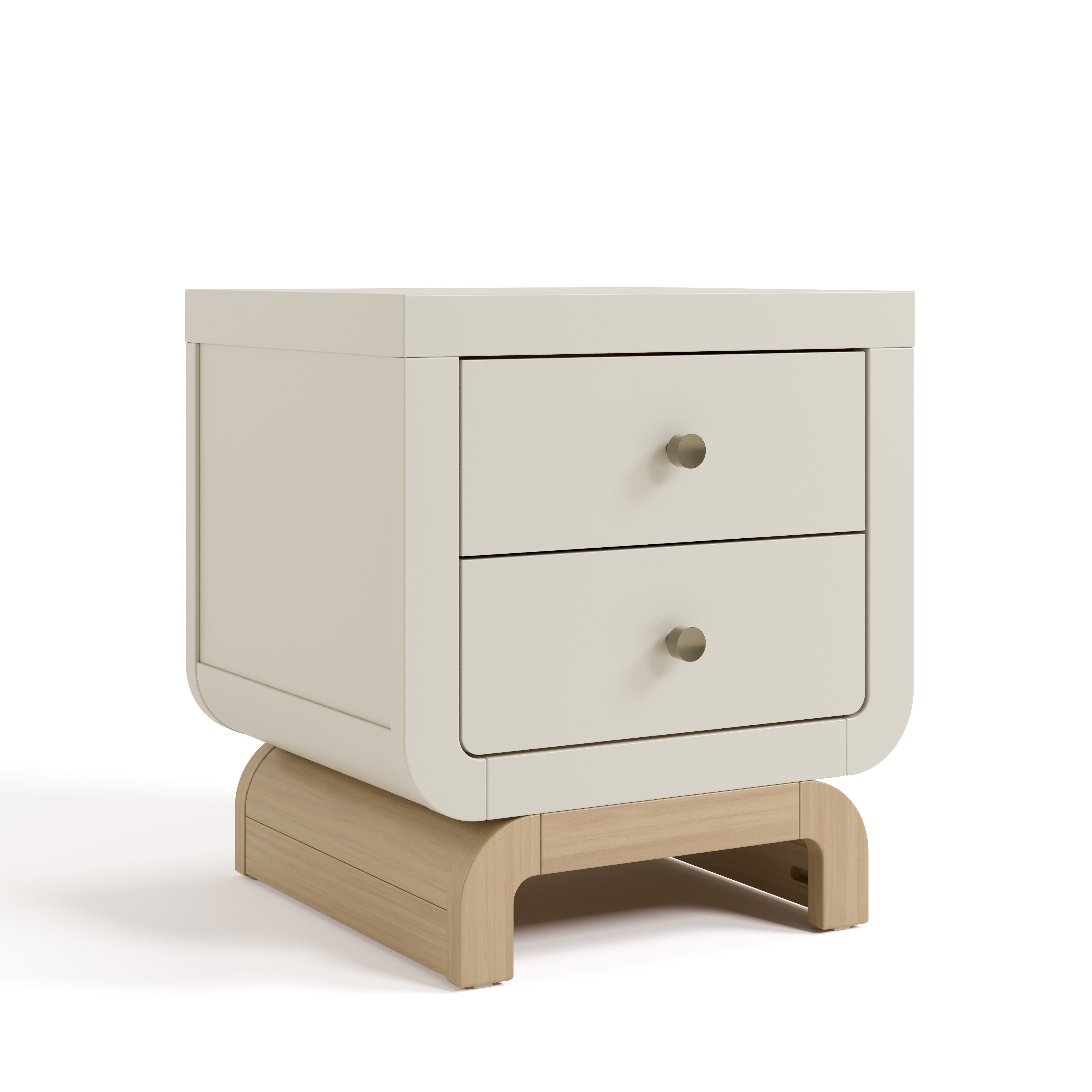 Santorini frosted oat with driftwood 2 drawer nightstand angle view