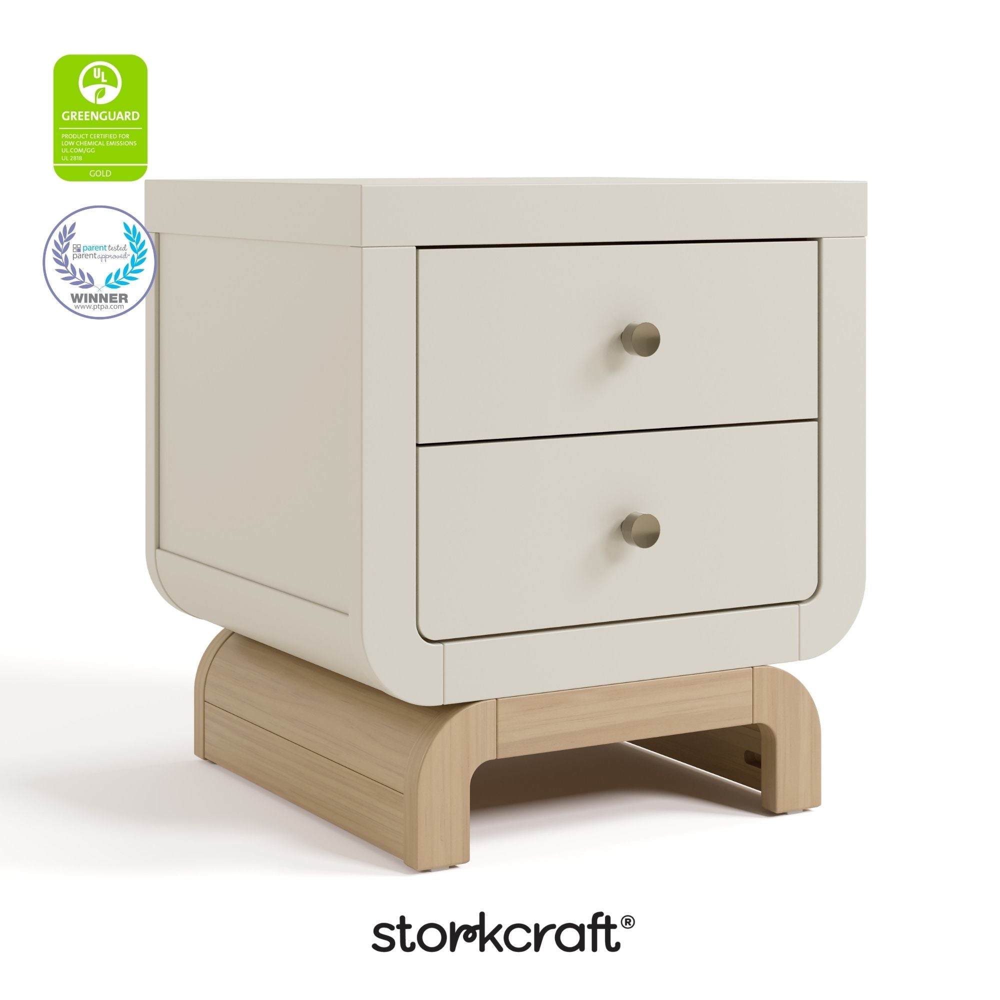 Santorini frosted oat with driftwood 2 drawer nightstand certifications callout