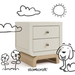 Santorini frosted oat with driftwood 2 drawer nightstand with black cartoon drawings