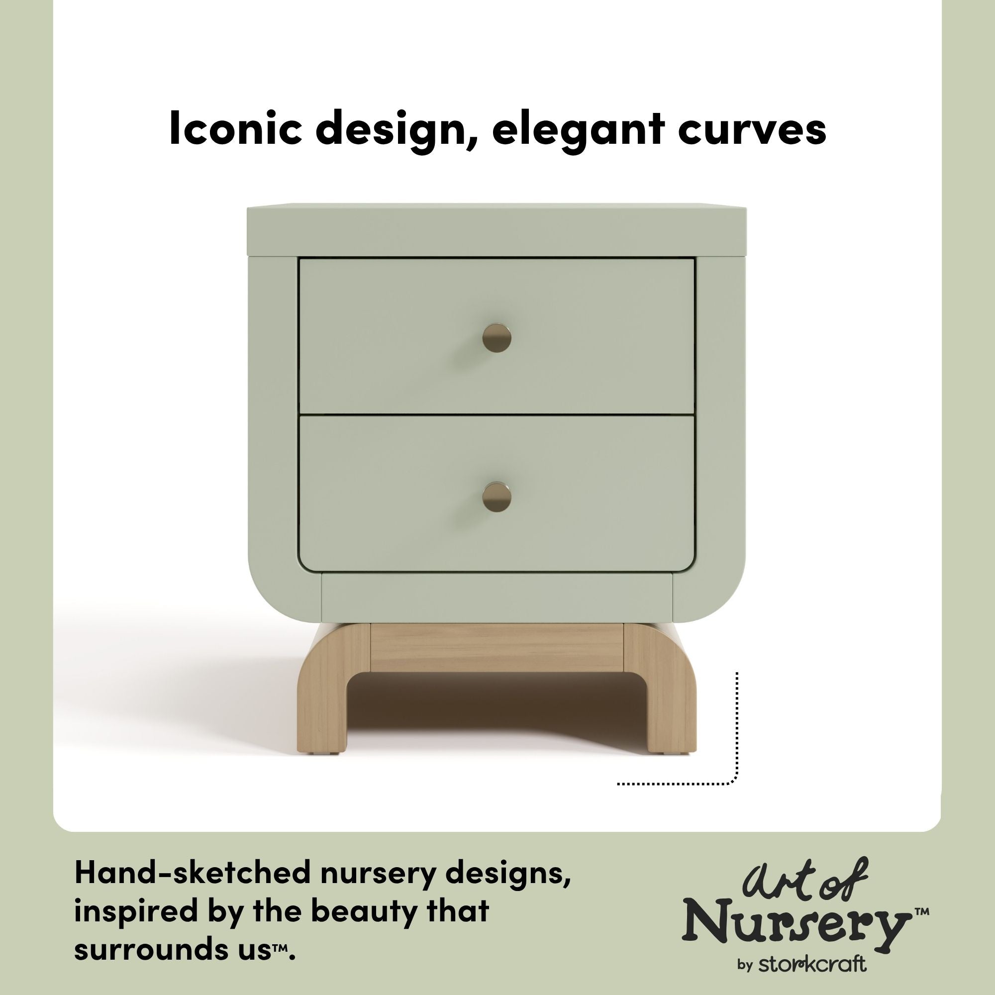 Santorini sage with driftwood 2 drawer nightstand style callout