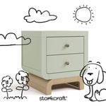 santorini sage with driftwood 2 drawer nightstand with black cartoon drawings overlaid on image
