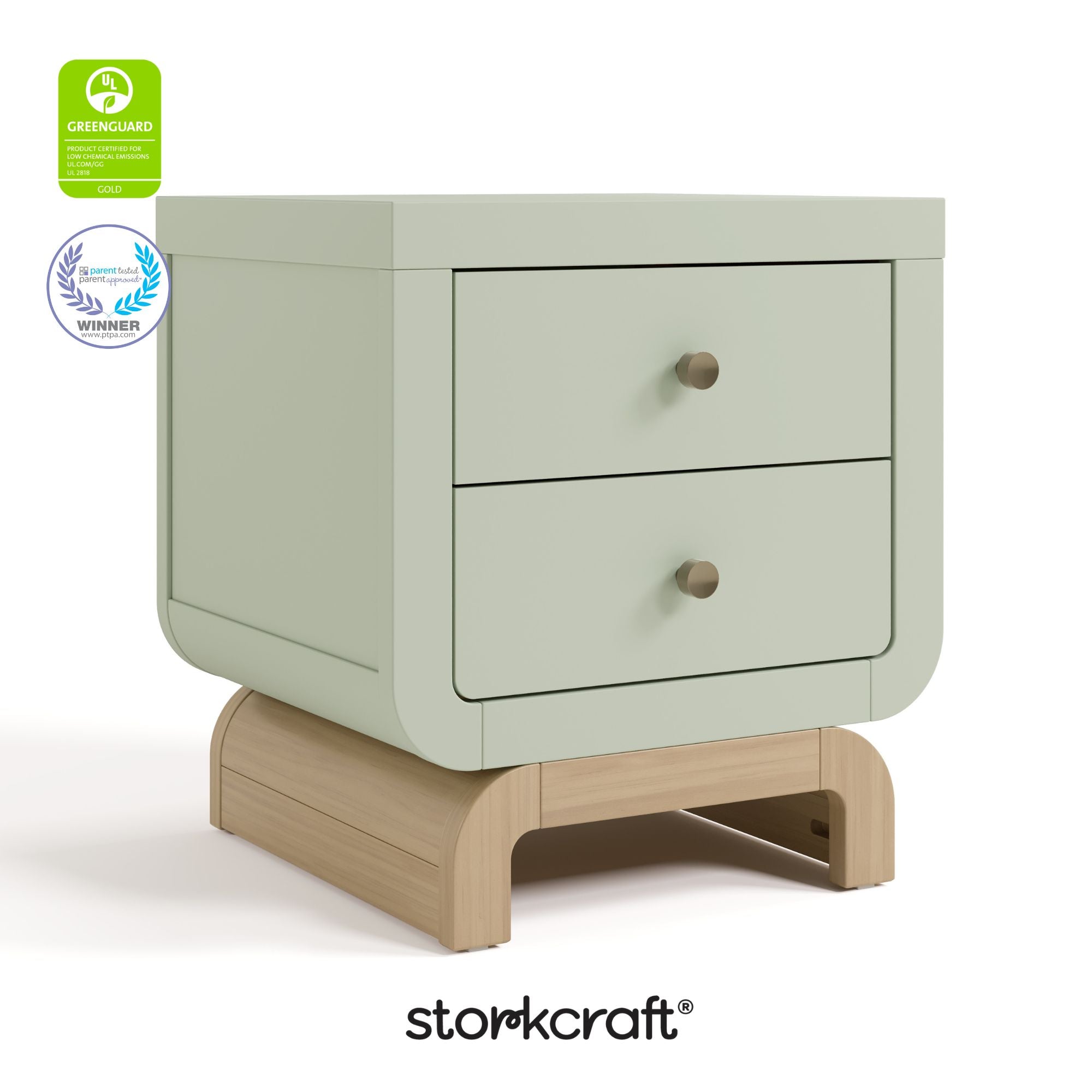 santorini sage with driftwood 2 drawer nightstand certifications callout