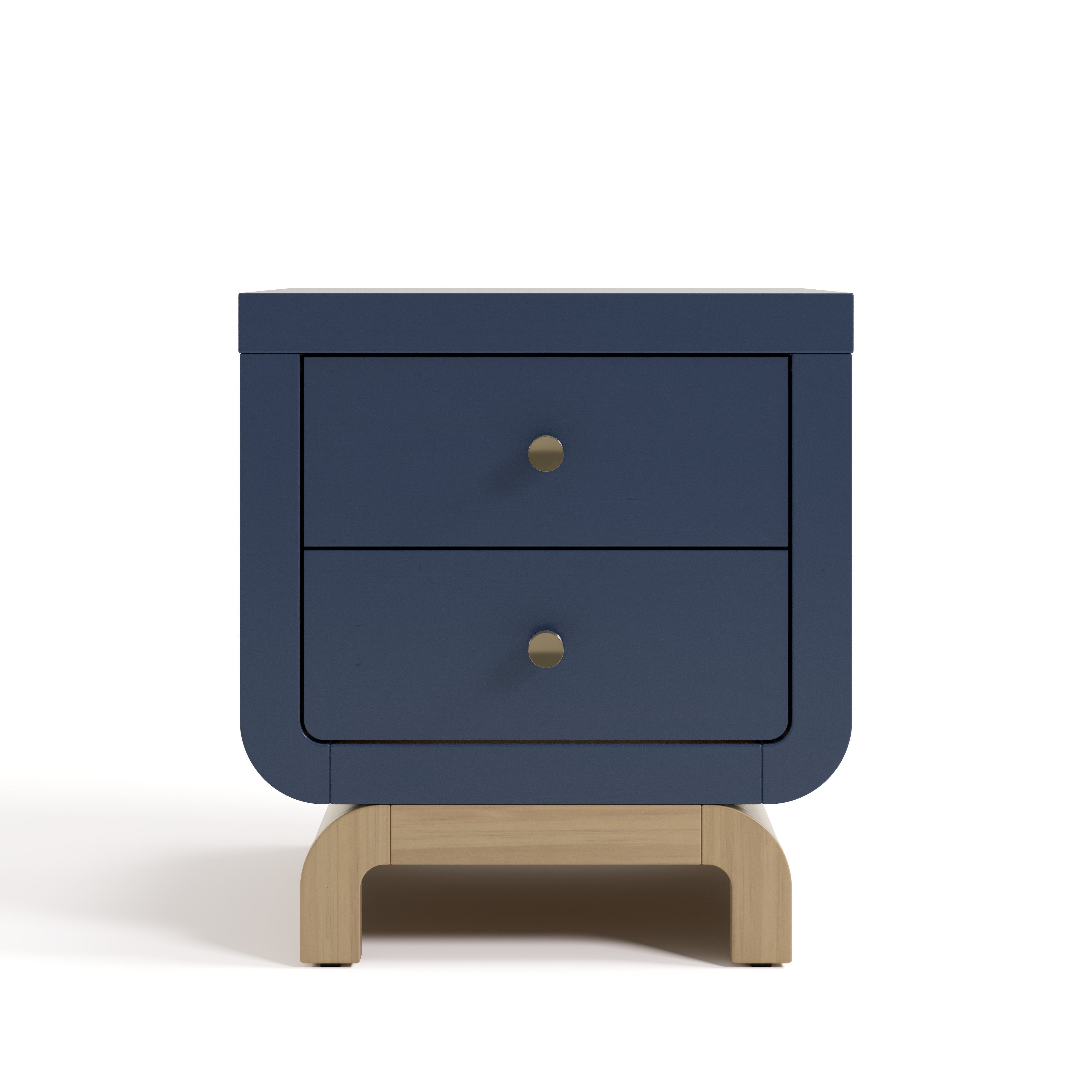 Santorini midnight blue with driftwood 2 drawer nightstand front view