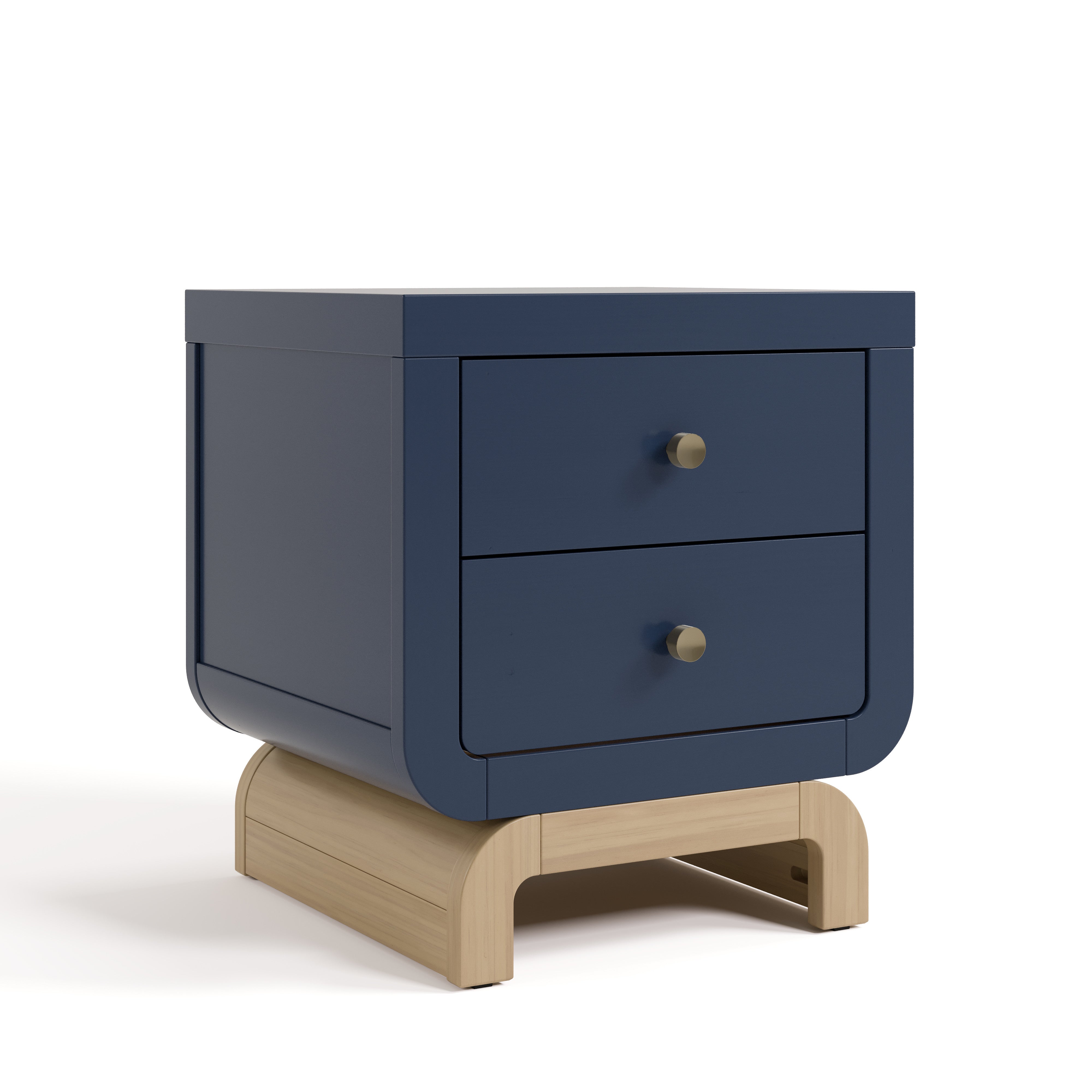 Santorini midnight blue with driftwood 2 drawer nightstand angle view