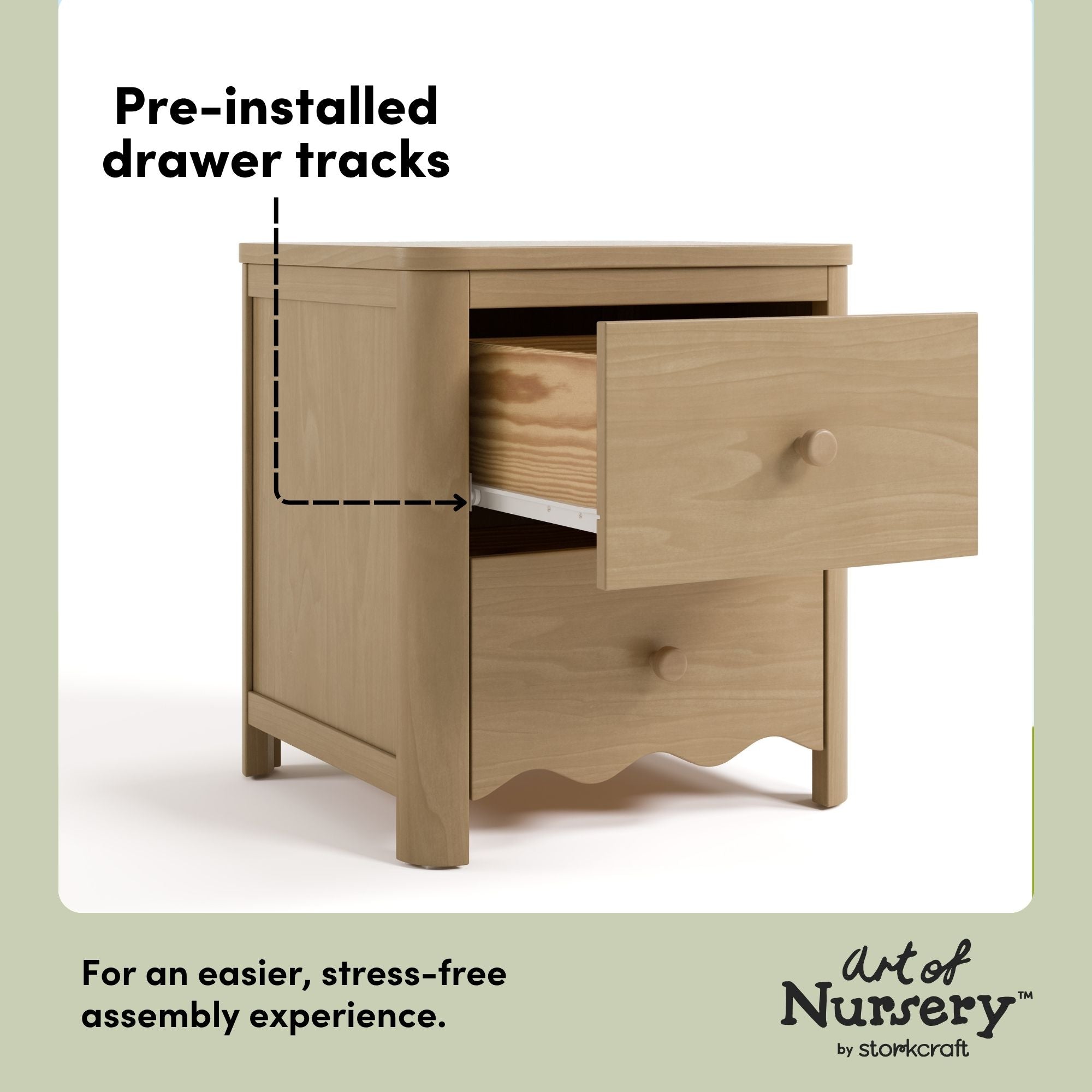 Casablanca driftwood 2 drawer nightstand pre-installed drawer tracks callout