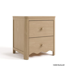 Casablanca driftwood nightstand angle view with 2025 Storkcraft copyright on bottom right