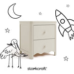 Casablanca frosted oat 2 drawer nightstand with black doodles overlaid on image