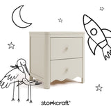 Casablanca frosted oat 2 drawer nightstand with black doodles overlaid on image