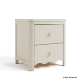 Casablanca frosted oat nightstand angle view with 2025 Storkcraft copyright on bottom right