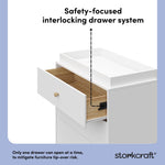 California white with driftwood 3 drawer chest with changing topper interlocking drawers callout
