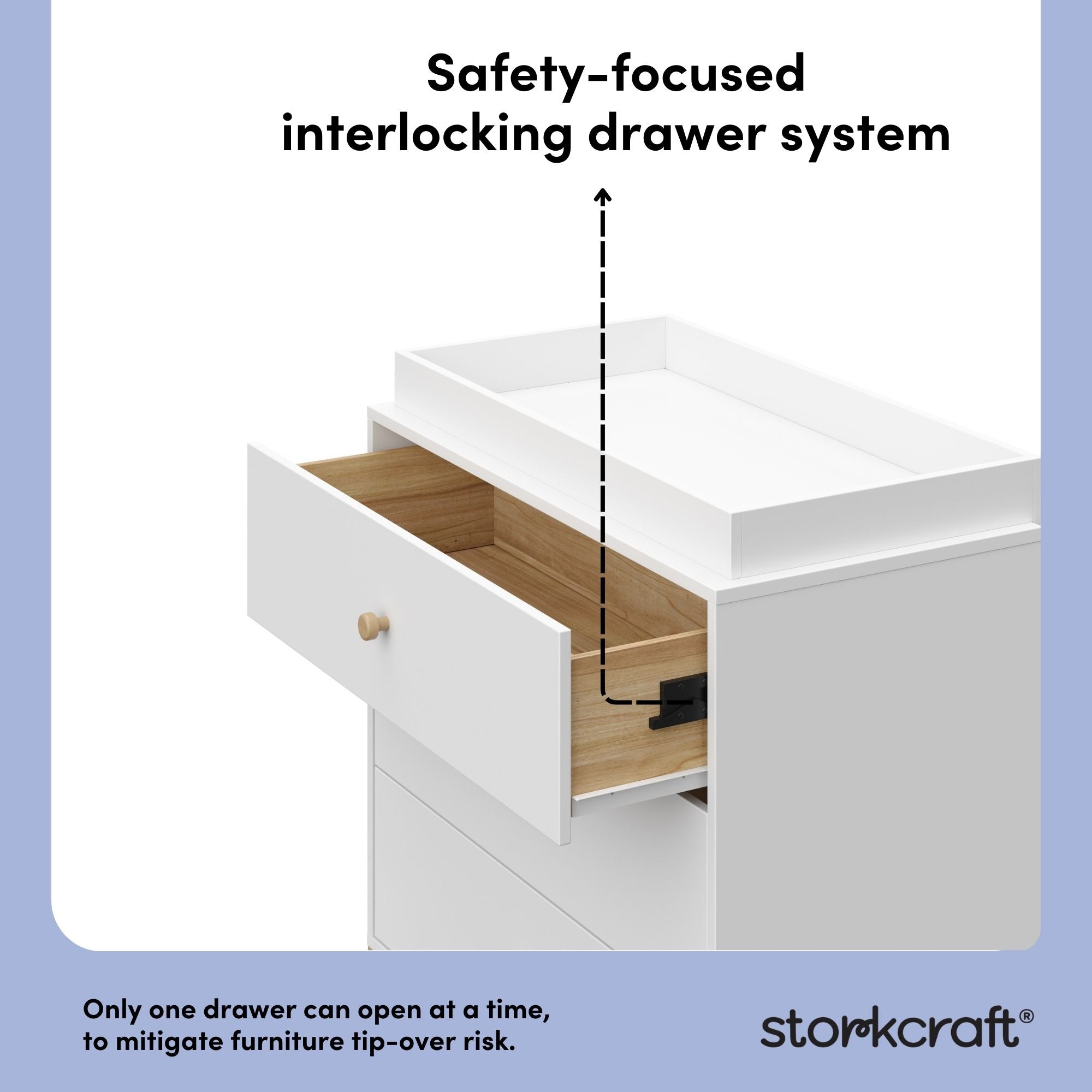 California white with driftwood 3 drawer chest with changing topper interlocking drawers callout