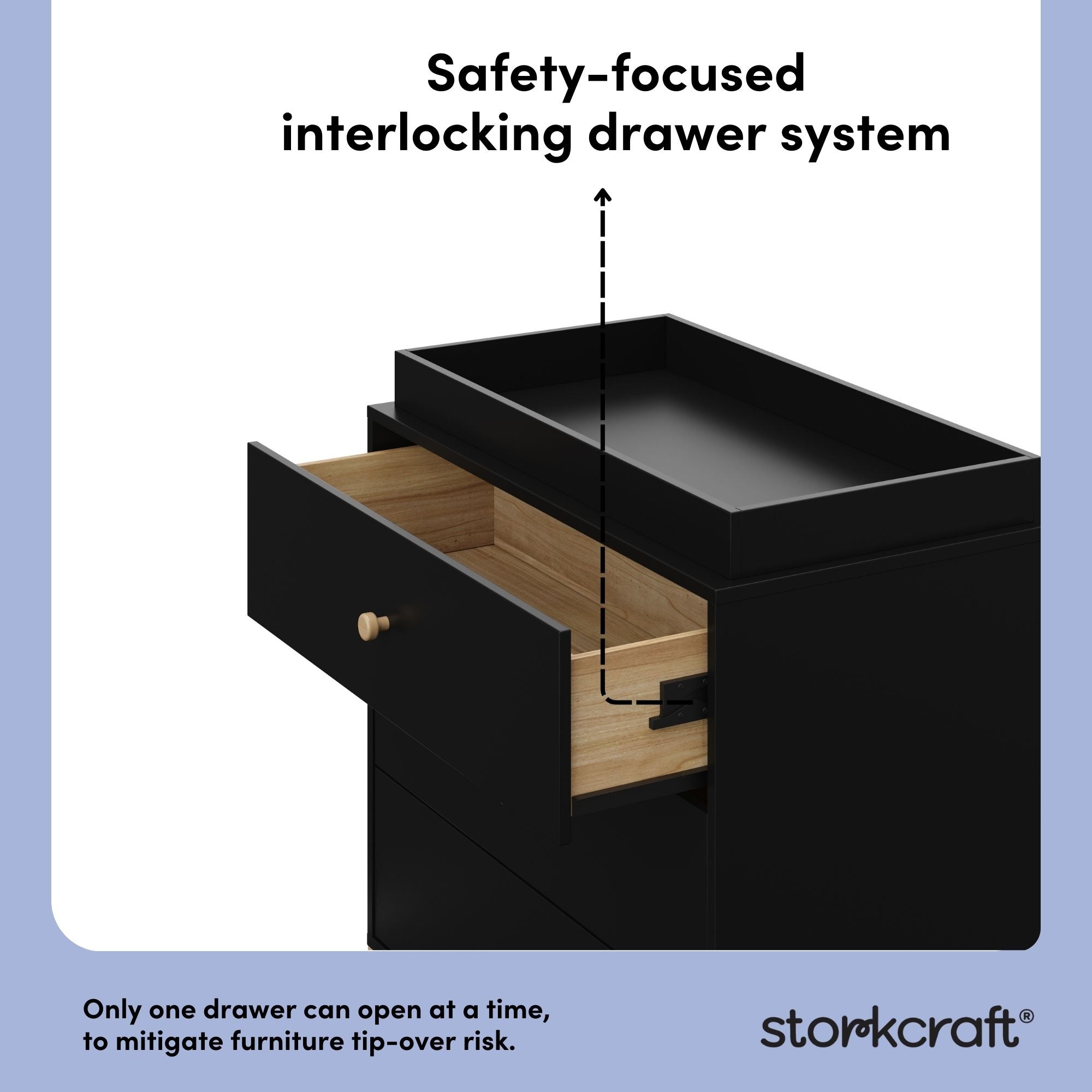 California black with driftwood 3 drawer chest with changing topper interlocking drawers callout