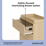 California driftwood 3 drawer chest with changing topper interlocking drawers callout