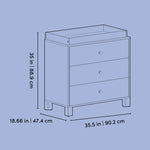 California 3 drawer chest with changing topper line drawing with dimension