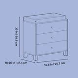 California 3 drawer chest with changing topper line drawing with dimension