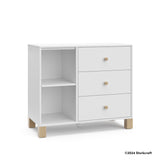 California white with driftwood 3 drawer combo dresser with 2024 Storkcraft copyright on bottom right