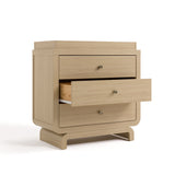 Santorini driftwood 3 drawer chest with changing topper angle view with middle drawer open