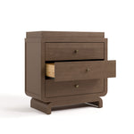 Santorini hazelnut 3 drawer chest with changing topper angle view with middle drawer open