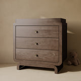 Santorini hazelnut 3 drawer chest with changing topper in a nursery