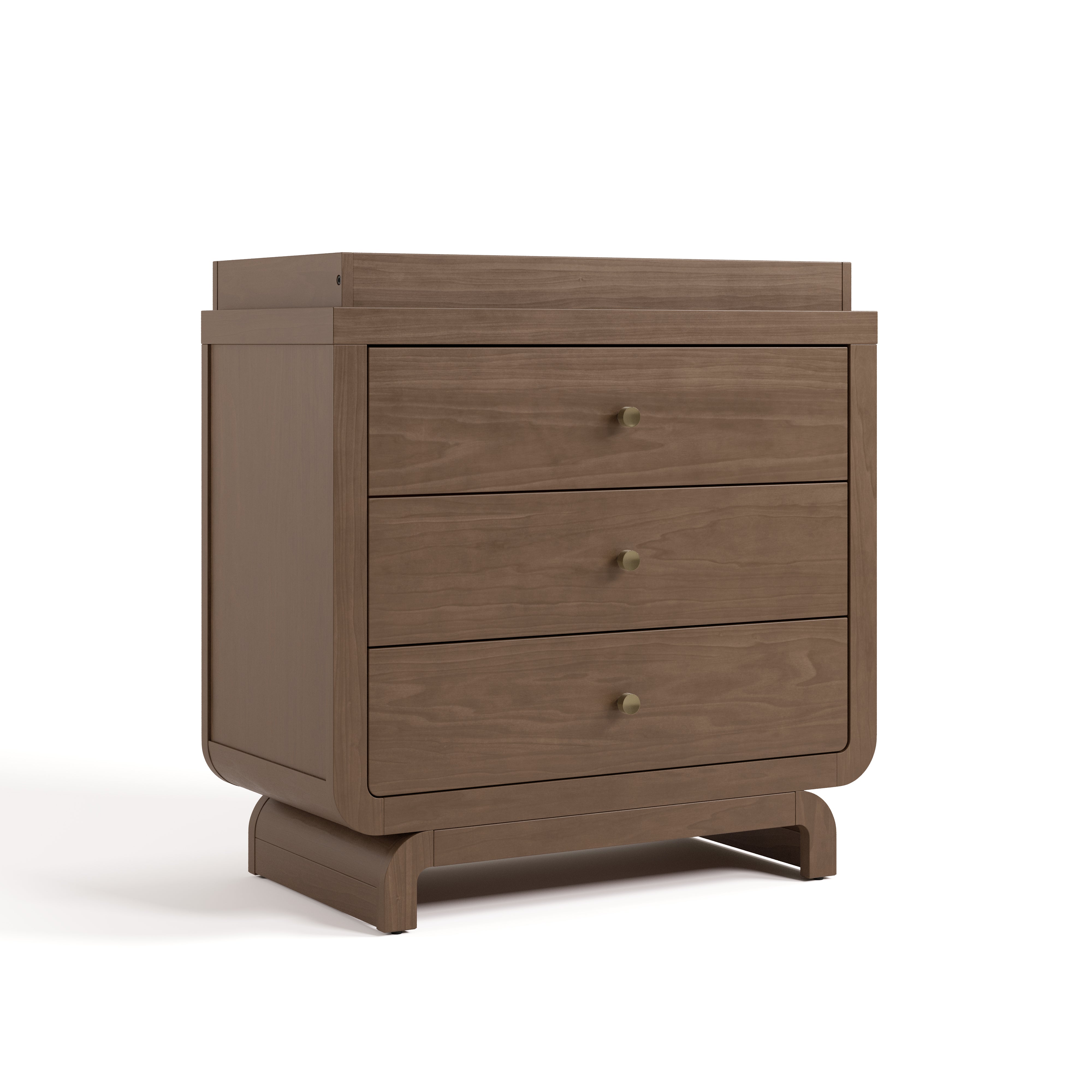Santorini hazelnut 3 drawer chest with changing topper angle view
