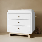 Santorini white with driftwood 3 drawer chest with changing topper in a nursery