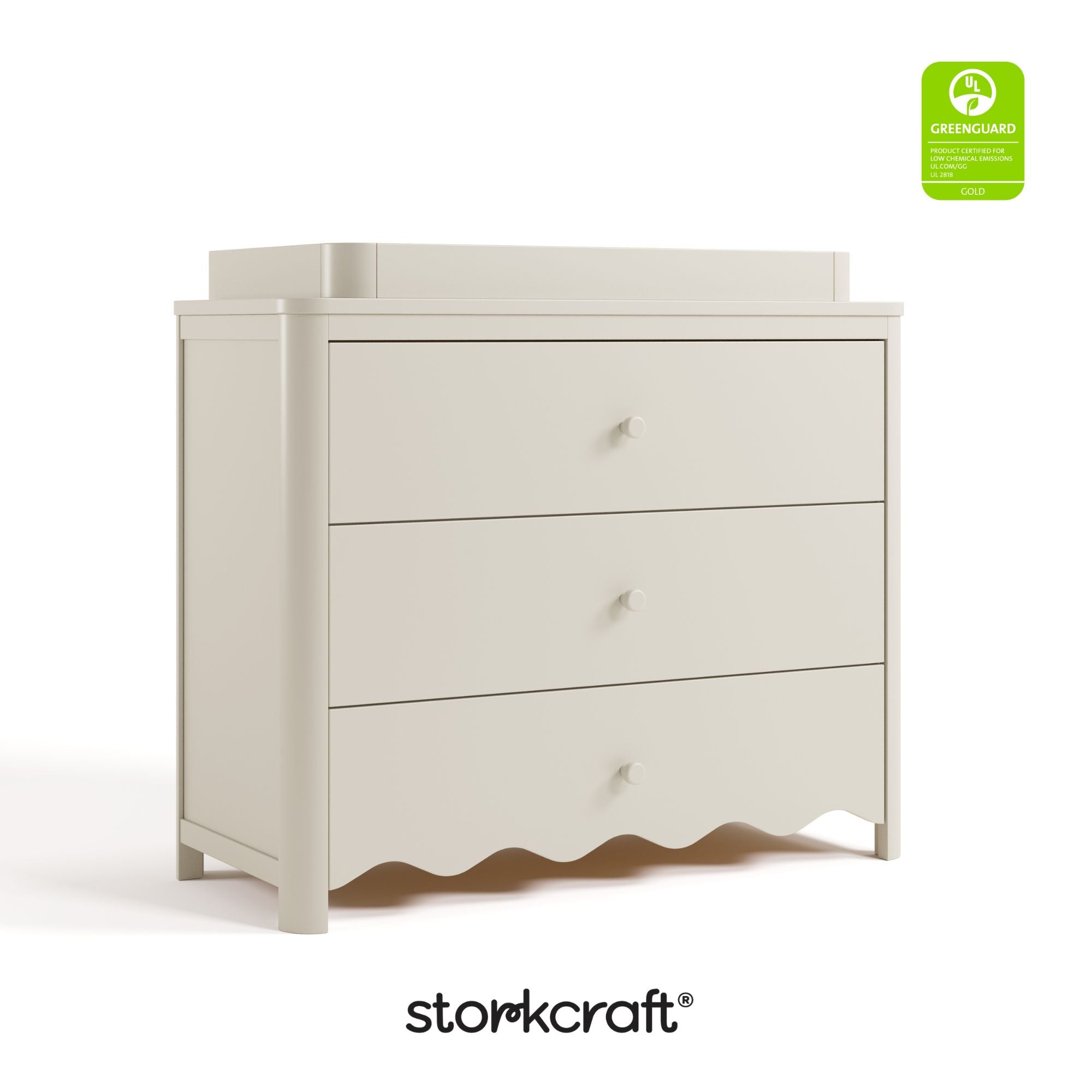 Casablanca frosted oat 3 drawer chest with topper with GGG logo on top right