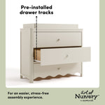 Casablanca frosted oat 3 drawer chest with changing topper pre-installed drawer tracks callout