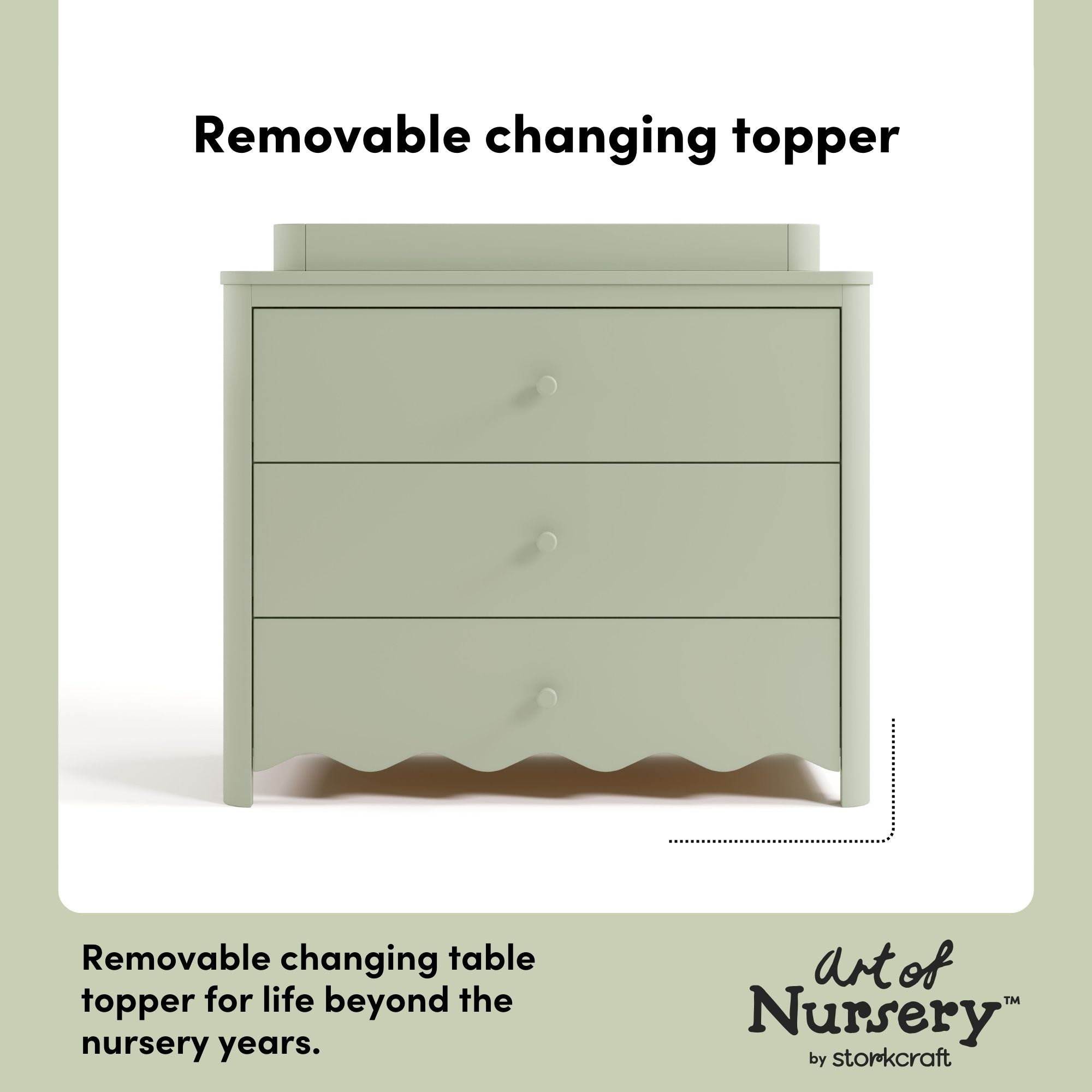 Casablanca sage 3 drawer chest with changing topper removable topper callout