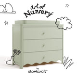 Casablanca sage 3 drawer chest with changing topper with black doodles overlaid on image