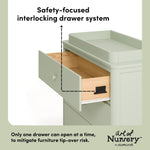 Casablanca sage 3 drawer chest with changing topper interlocking drawers callout