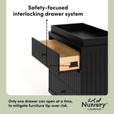 Kyoto black 3 drawer chest with changing topper interlocking drawers callout