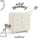 Kyoto frosted oat 3 drawer chest with changing topper with black doodles overlaid on image