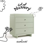 Kyoto sage 3 drawer chest with changing topper with black doodles overlaid on image