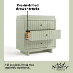 Kyoto sage 3 drawer chest with changing topper pre-installed drawer tracks callout