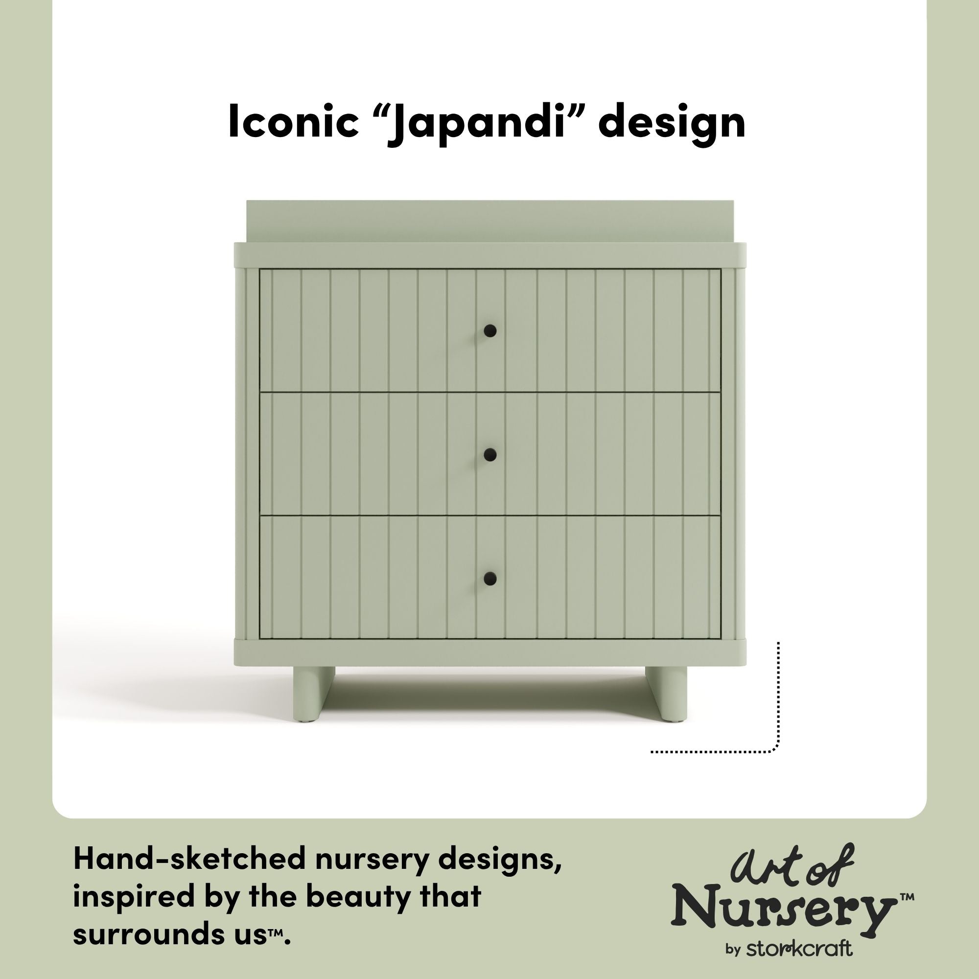Kyoto sage 3 drawer chest with changing topper style callout