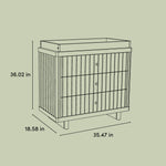 Kyoto 3 drawer chest with changing topper line drawing with dimensions