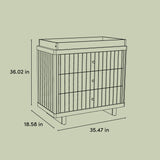 Kyoto 3 drawer chest with changing topper line drawing with dimensions