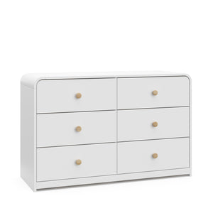 Angled view of 6 drawer dresser with driftwood knobs