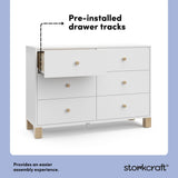 California white with driftwood 6 drawer dresser pre-installed drawer tracks callout