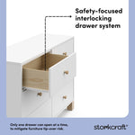 California white with driftwood 6 drawer dresser interlocking drawer system callout