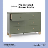 California olive with driftwood 6 drawer dresser pre-installed drawer tracks callout