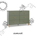 California olive with driftwood 6 drawer dresser with black doodles overlaid on image
