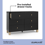 California black with driftwood 6 drawer dresser pre-installed drawer tracks callout