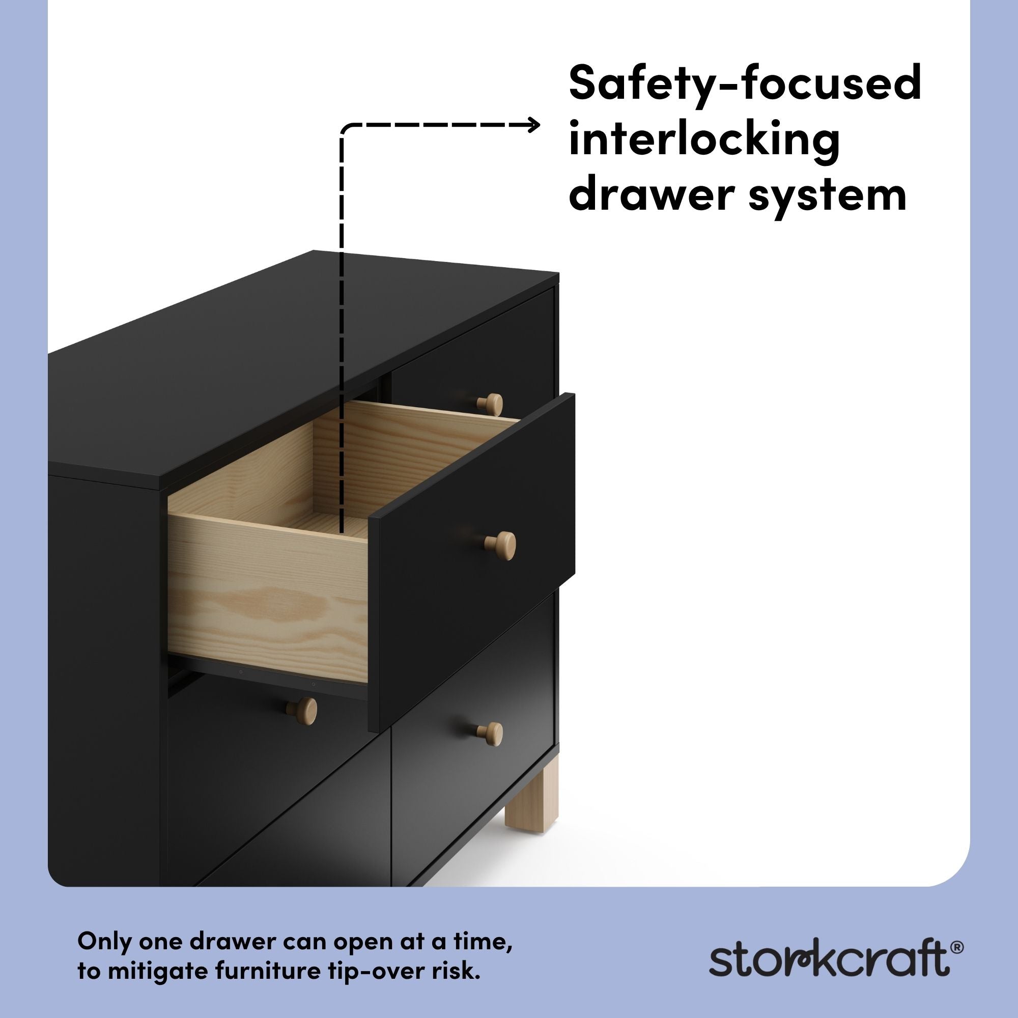 California black with driftwood 6 drawer dresser interlocking drawer system callout