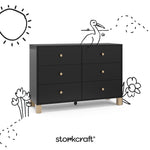 California black with driftwood 6 drawer dresser with black doodles overlaid on image