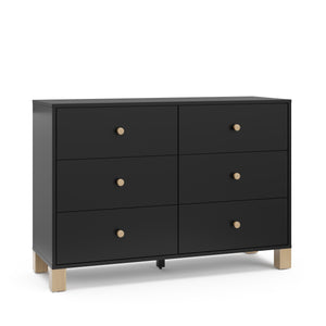 angled view of black dresser with driftwood knobs and base