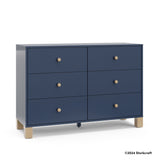 California midnight blue with driftwood 6 drawer dresser with 2024 Storkcraft copyright on bottom right